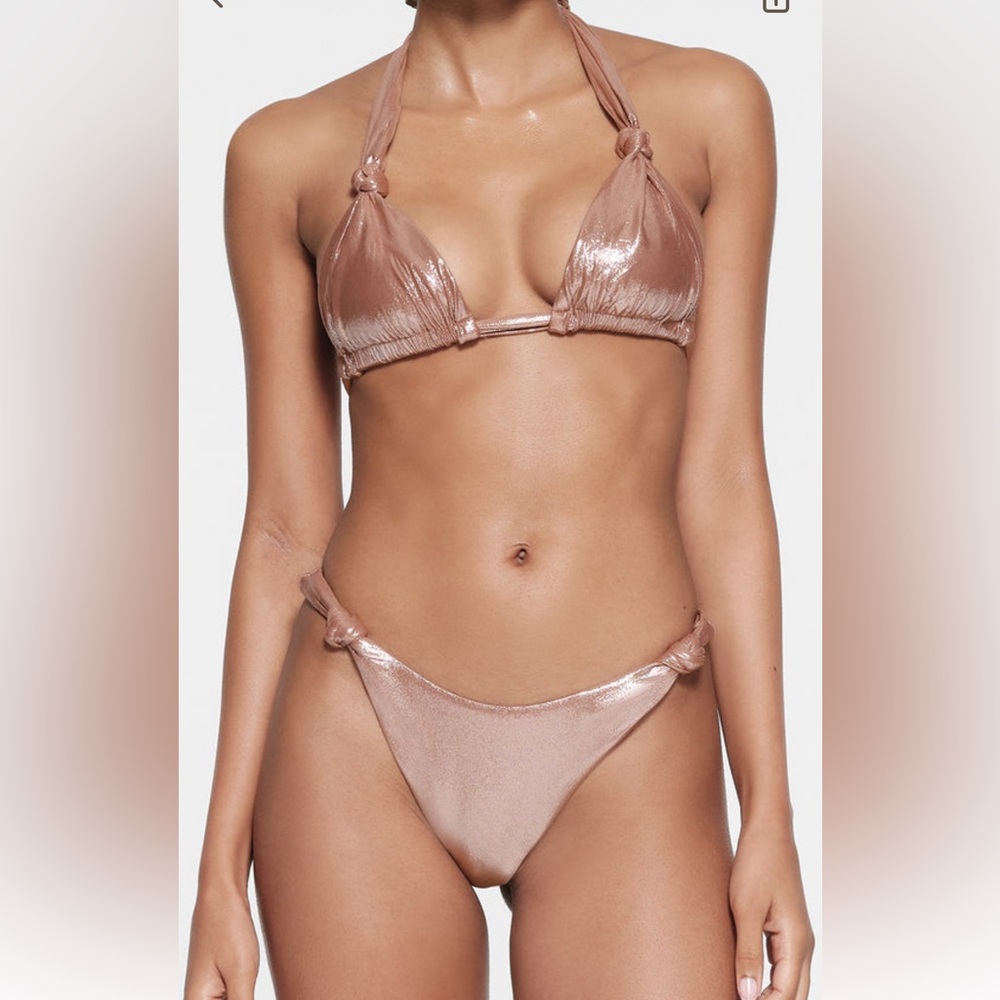 SKIMS Gold Bikini Set with Metallic Finish and Minimalist Design